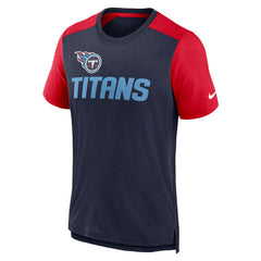 Tennessee Titans Color Block Team Name T-Shirt - Heathered Navy/Heathered Red | Nike on sale