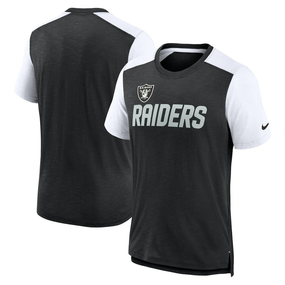 Las Vegas Raiders Color Block Team Name T-Shirt - Heathered Black/White | Nike online