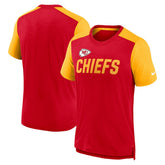 Kansas City Chiefs Color Block Team Name T-Shirt - Heathered Red/Heathered Gold | Nike discount