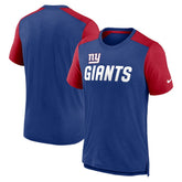 New York Giants Color Block Team Name T-Shirt - Heathered Royal/Heathered Red | Nike for sale