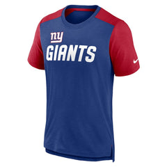 New York Giants Color Block Team Name T-Shirt - Heathered Royal/Heathered Red | Nike for sale