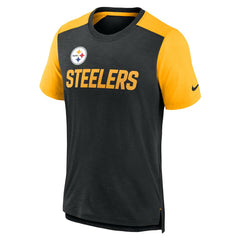 Pittsburgh Steelers Color Block Team Name T-Shirt - Heathered Black/Heathered Gold | Nike cheap
