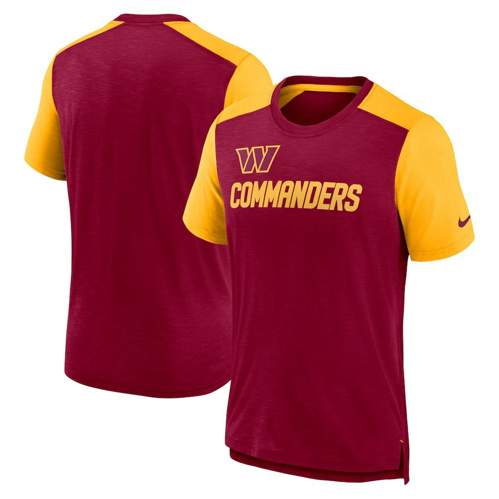 Washington Commanders Color Block Team Name T-Shirt - Heathered Burgundy/Heathered Gold | Nike cheap