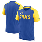 Los Angeles Rams Color Block Team Name T-Shirt - Heathered Royal/Heathered Gold | Nike sale