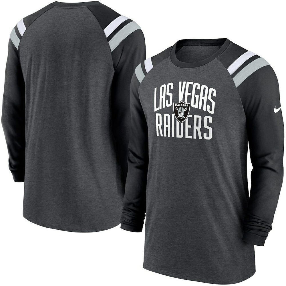 Las Vegas Raiders Tri-Blend Raglan Athletic Long Sleeve Fashion T-Shirt - Heathered Charcoal/Black | Nike cheap