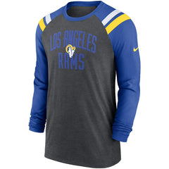 Los Angeles Rams Tri-Blend Raglan Athletic Long Sleeve Fashion T-Shirt - Heathered Charcoal/Royal | Nike online