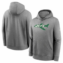 New York Jets Rewind Club Fleece Pullover Hoodie - Heathered Gray | Nike for sale