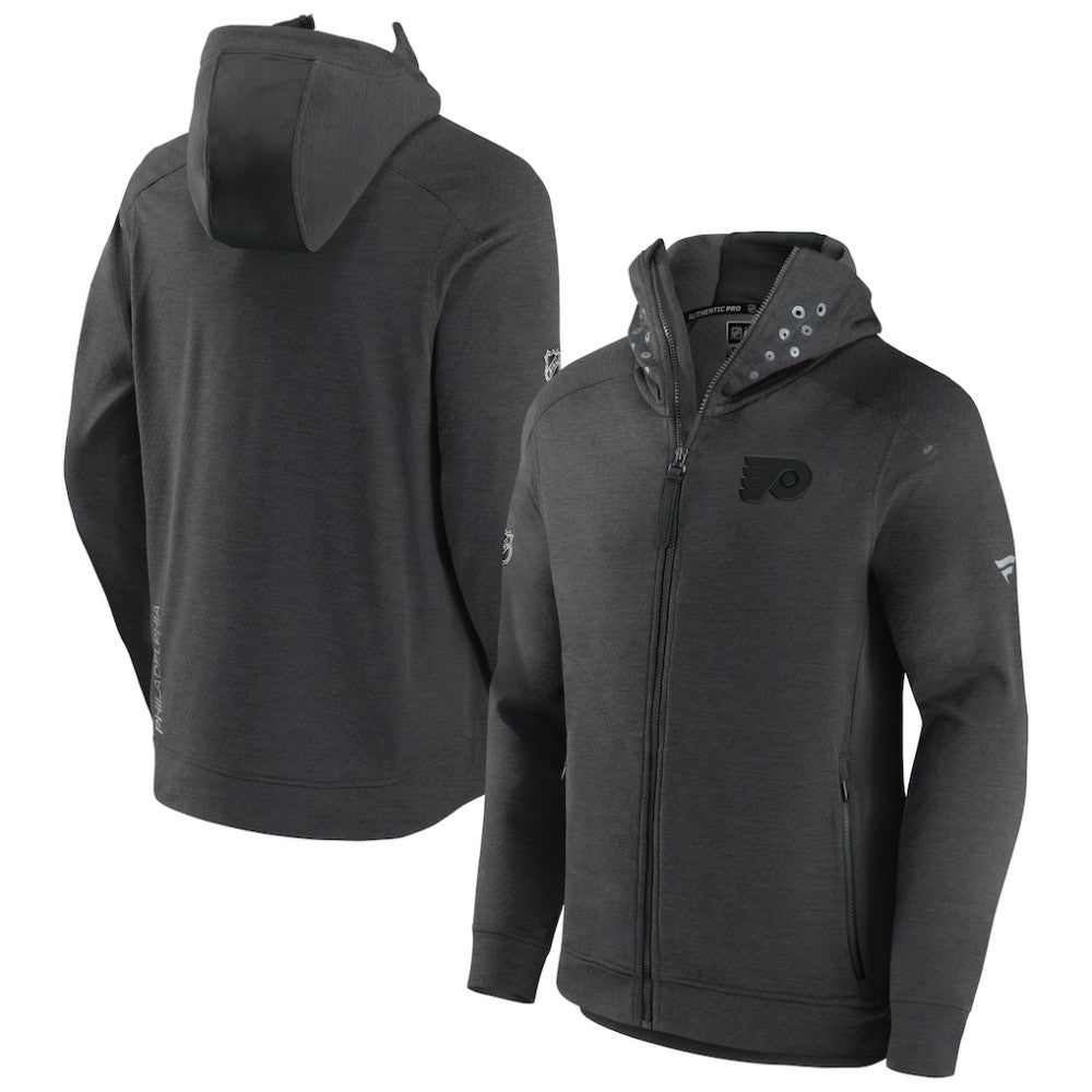 Philadelphia Flyers Fanatics Authentic Pro Road Tech Lightweight Full-Zip Hoodie Jacket Charcoal