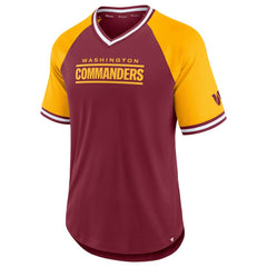 Washington Commanders Second Wind Raglan V-Neck T-Shirt - Burgundy/Gold for sale