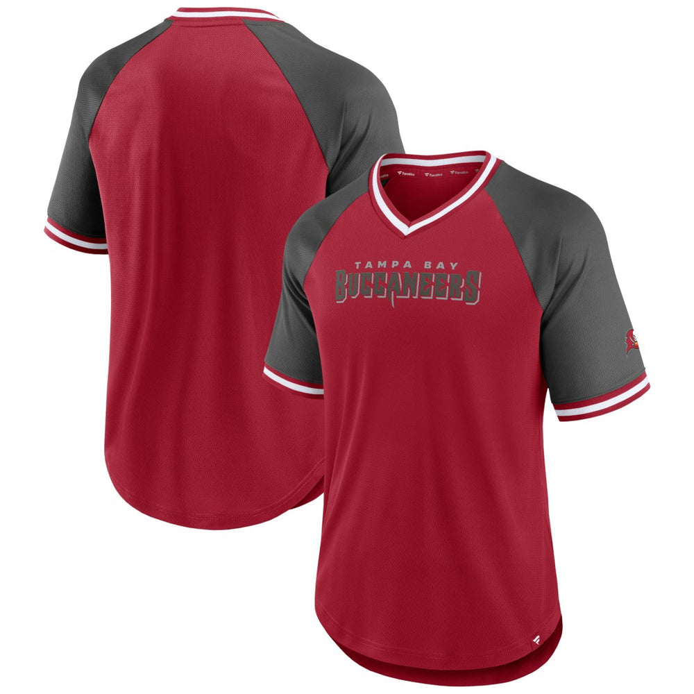 Tampa Bay Buccaneers Second Wind Raglan V-Neck T-Shirt - Red/Pewter sale