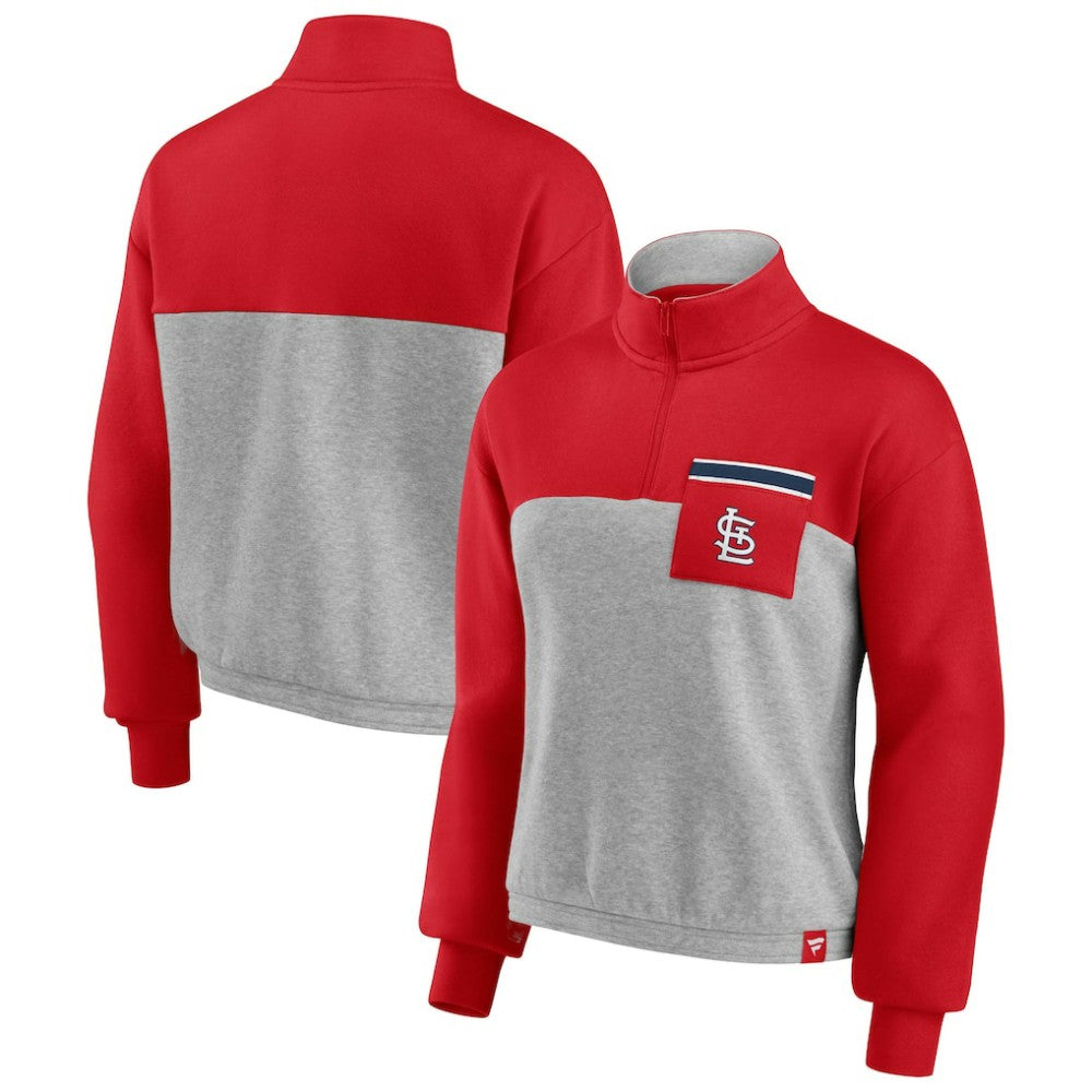 St. Louis Cardinals Women's Iconic Cinch Waist Quarter-Zip Top - Red/Heather Gray