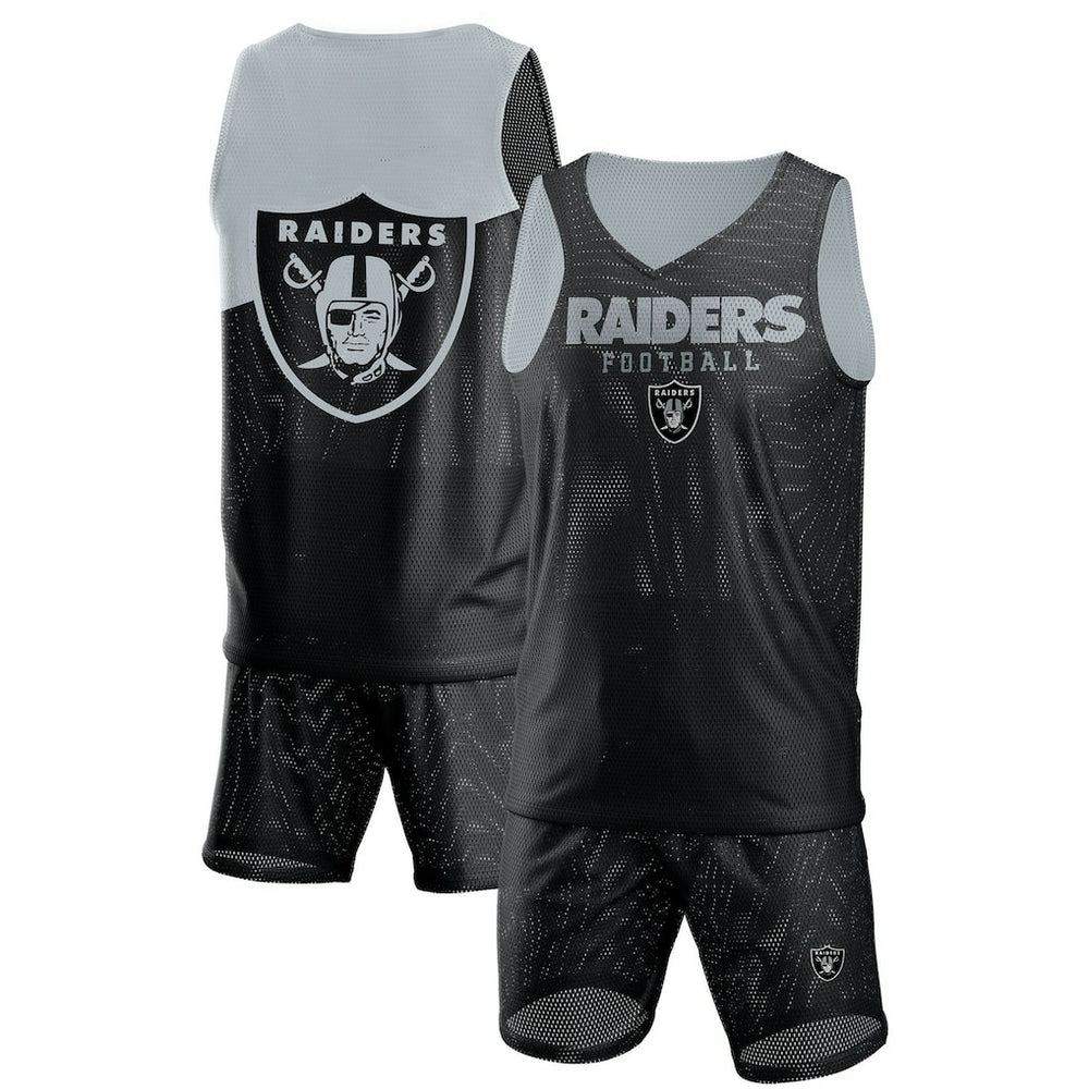 Las Vegas Raiders FOCO Colorblock Mesh V-Neck & Shorts Set - Black cheap