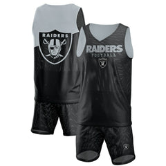 Las Vegas Raiders FOCO Colorblock Mesh V-Neck & Shorts Set - Black cheap