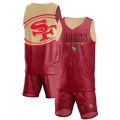San Francisco 49ers FOCO Colorblock Mesh V-Neck & Shorts Set - Scarlet cheap
