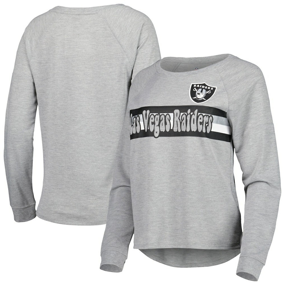 Las Vegas Raiders Juniors All Striped Up Raglan Long Sleeve T-Shirt - Heathered Gray for sale