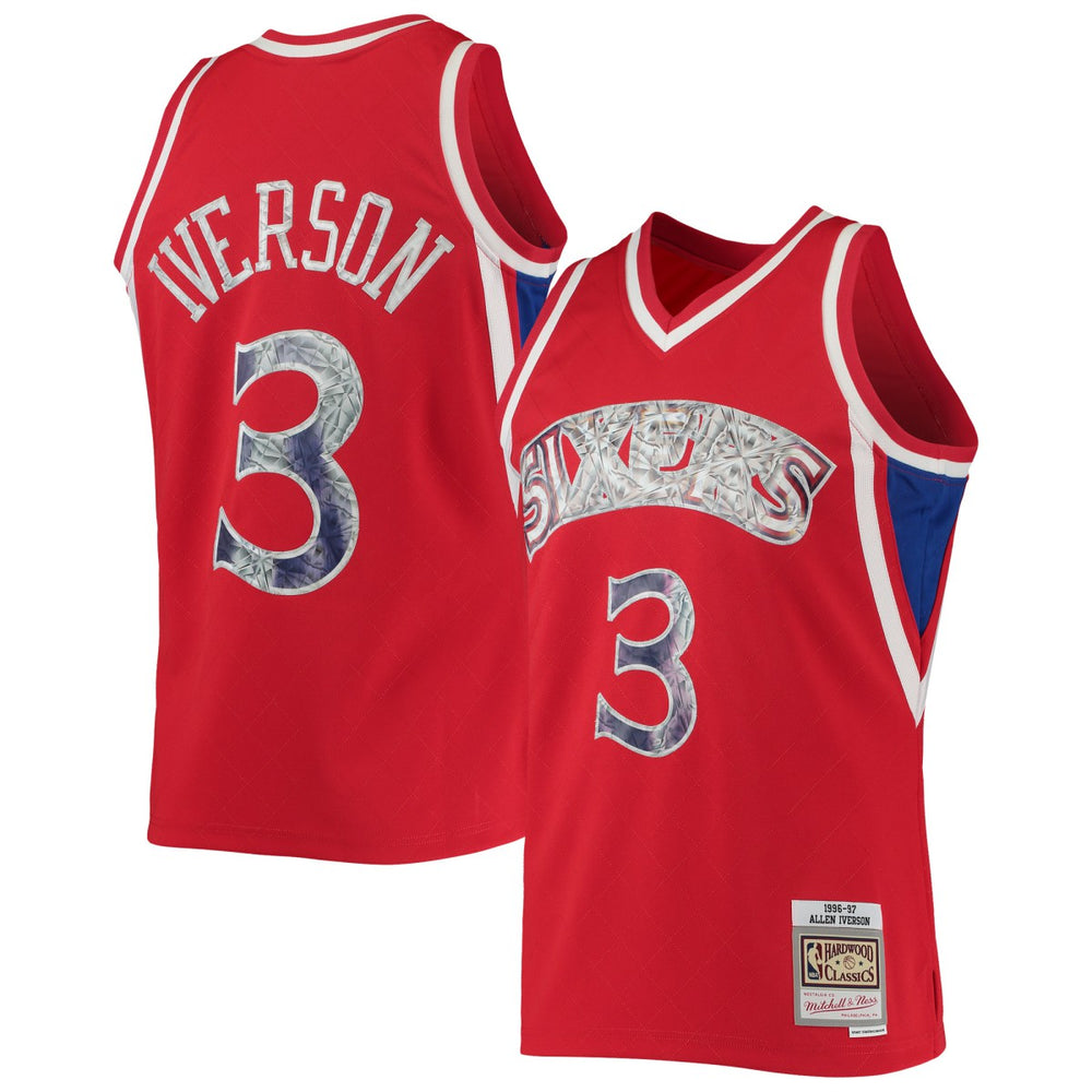 Allen Iverson Philadelphia 76ers 1996/97 Hardwood Classics NBA 75th Anniversary Diamond Swingman Jersey - Red | Mitchell & Ness shop