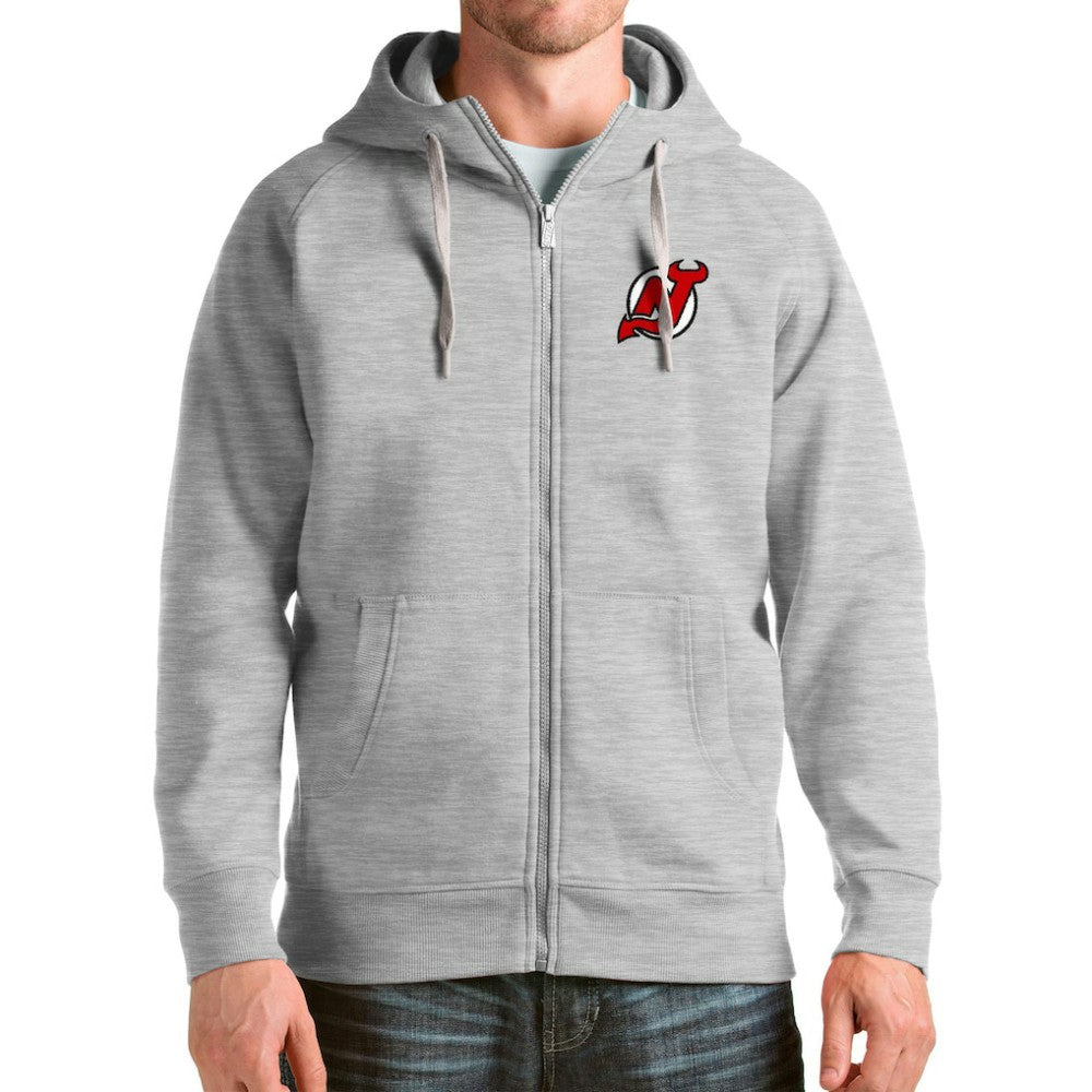 New Jersey Devils Antigua Logo Victory Full-Zip Hoodie Heathered Gray