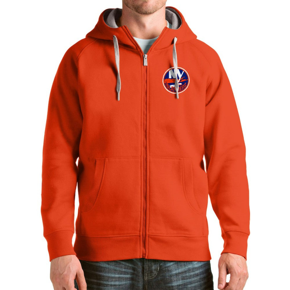 New York Islanders Antigua Logo Victory Full-Zip Hoodie Orange