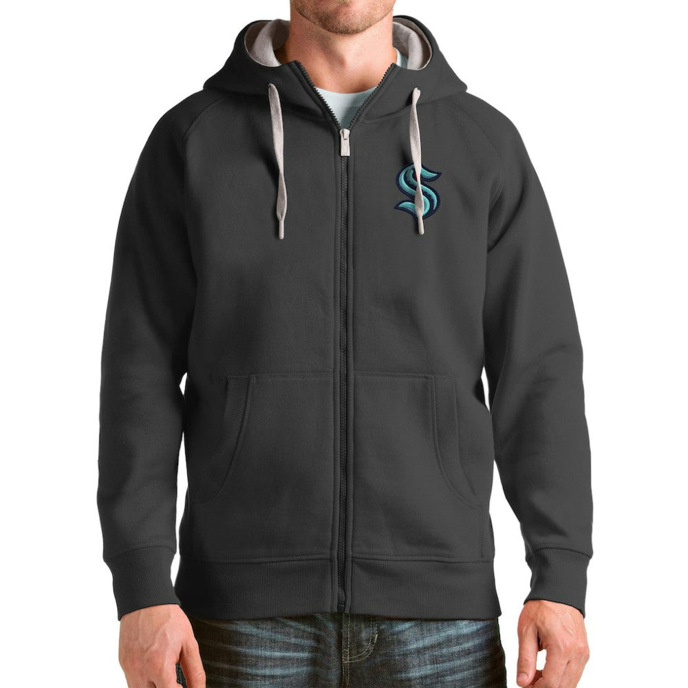 Seattle Kraken Antigua Logo Victory Full-Zip Hoodie Charcoal