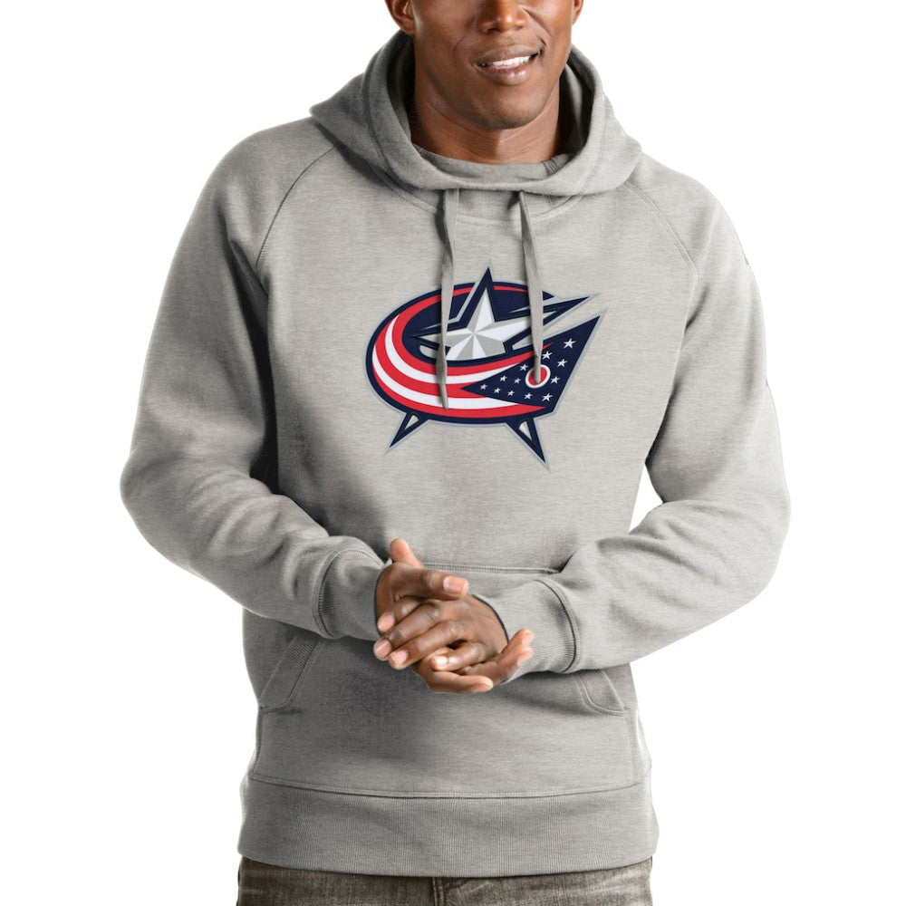 Columbus Blue Jackets Antigua Logo Victory Pullover Hoodie Heathered Gray
