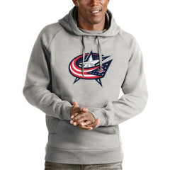 Columbus Blue Jackets Antigua Logo Victory Pullover Hoodie Heathered Gray