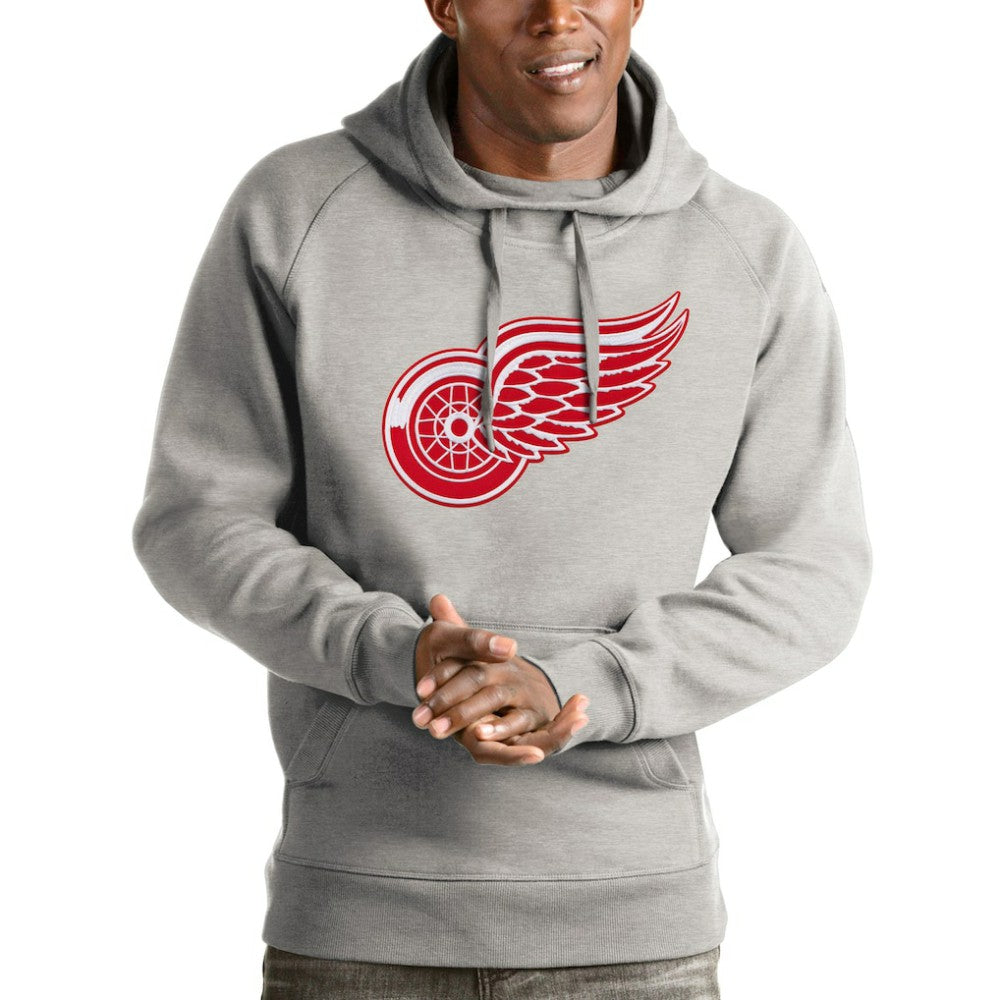 Detroit Red Wings Antigua Logo Victory Pullover Hoodie Heathered Gray