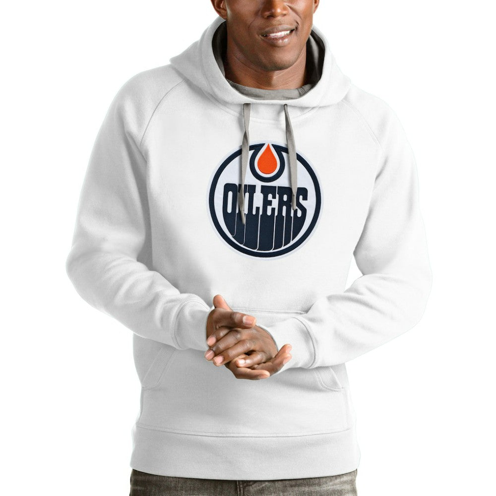 Edmonton Oilers Antigua Logo Victory Pullover Hoodie White