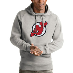 New Jersey Devils Antigua Logo Victory Pullover Hoodie Heathered Gray