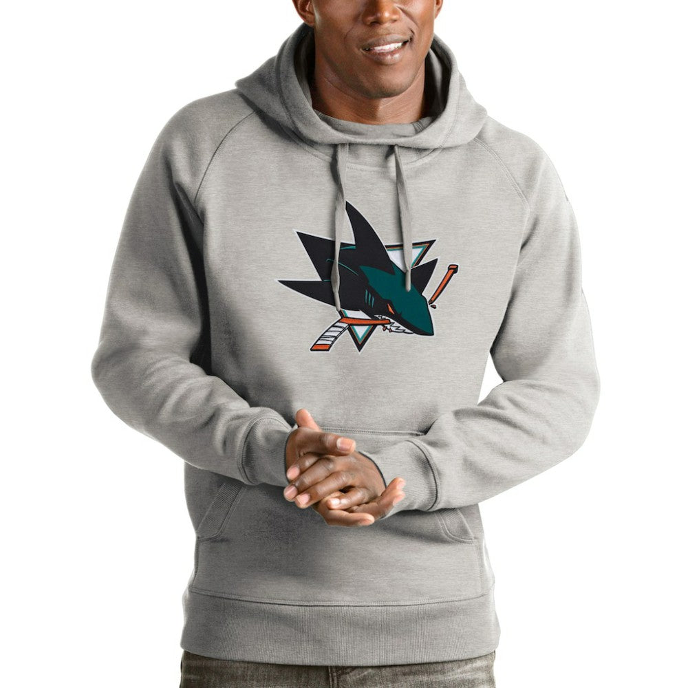 San Jose Sharks Antigua Logo Victory Pullover Hoodie Heathered Gray
