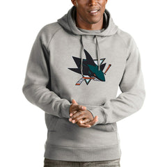 San Jose Sharks Antigua Logo Victory Pullover Hoodie Heathered Gray