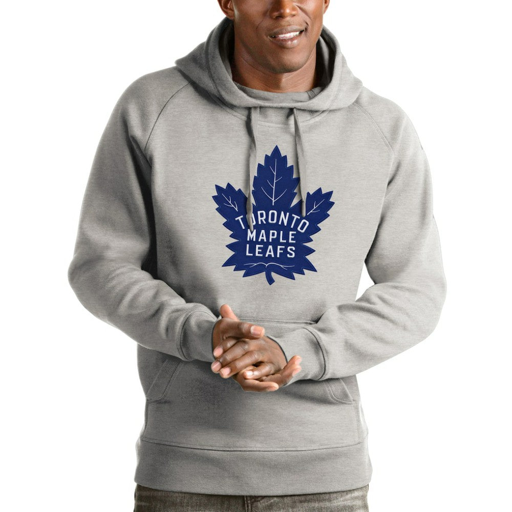 Toronto Maple Leafs Antigua Logo Victory Pullover Hoodie Heathered Gray