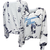 Tennessee Titans Majestic Threads Women's Off-Shoulder Tie-Dye V-Neck Long Sleeve T-Shirt - White/Navy discount