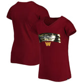 Washington Commanders New Era Girls Youth Reverse Sequin Wordmark V-Neck T-Shirt - Burgundy on sale