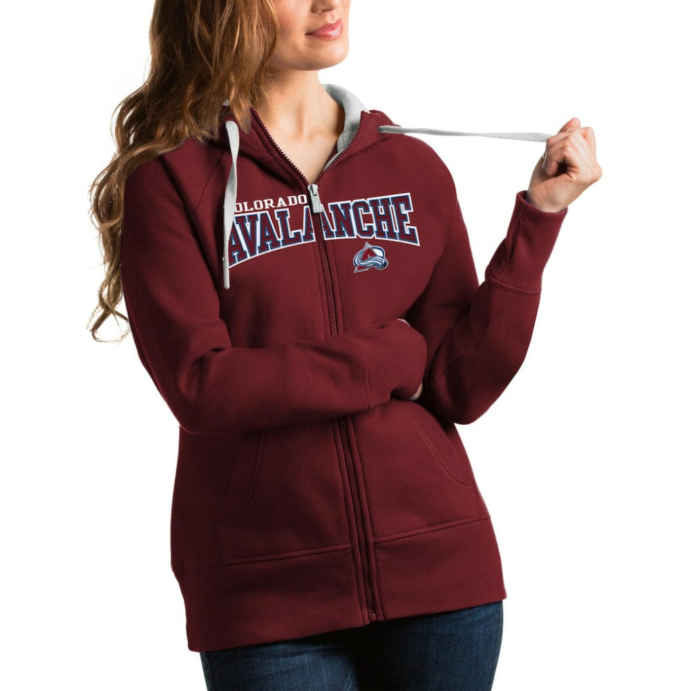 Colorado Avalanche Antigua Women's Wordmark Victory Full-Zip Hoodie Burgundy