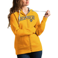 Pittsburgh Penguins Antigua Women's Wordmark Victory Full-Zip Hoodie Gold