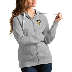 Pittsburgh Penguins Antigua Women's Victory Full-Zip Hoodie Heathered Gray