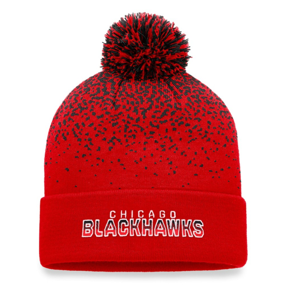 Chicago Blackhawks Fanatics Iconic Gradient Cuffed Knit Hat with Pom Red