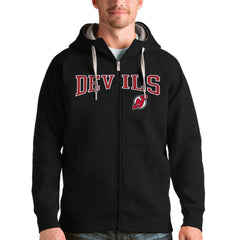 New Jersey Devils Antigua Wordmark Victory Full-Zip Hoodie Black