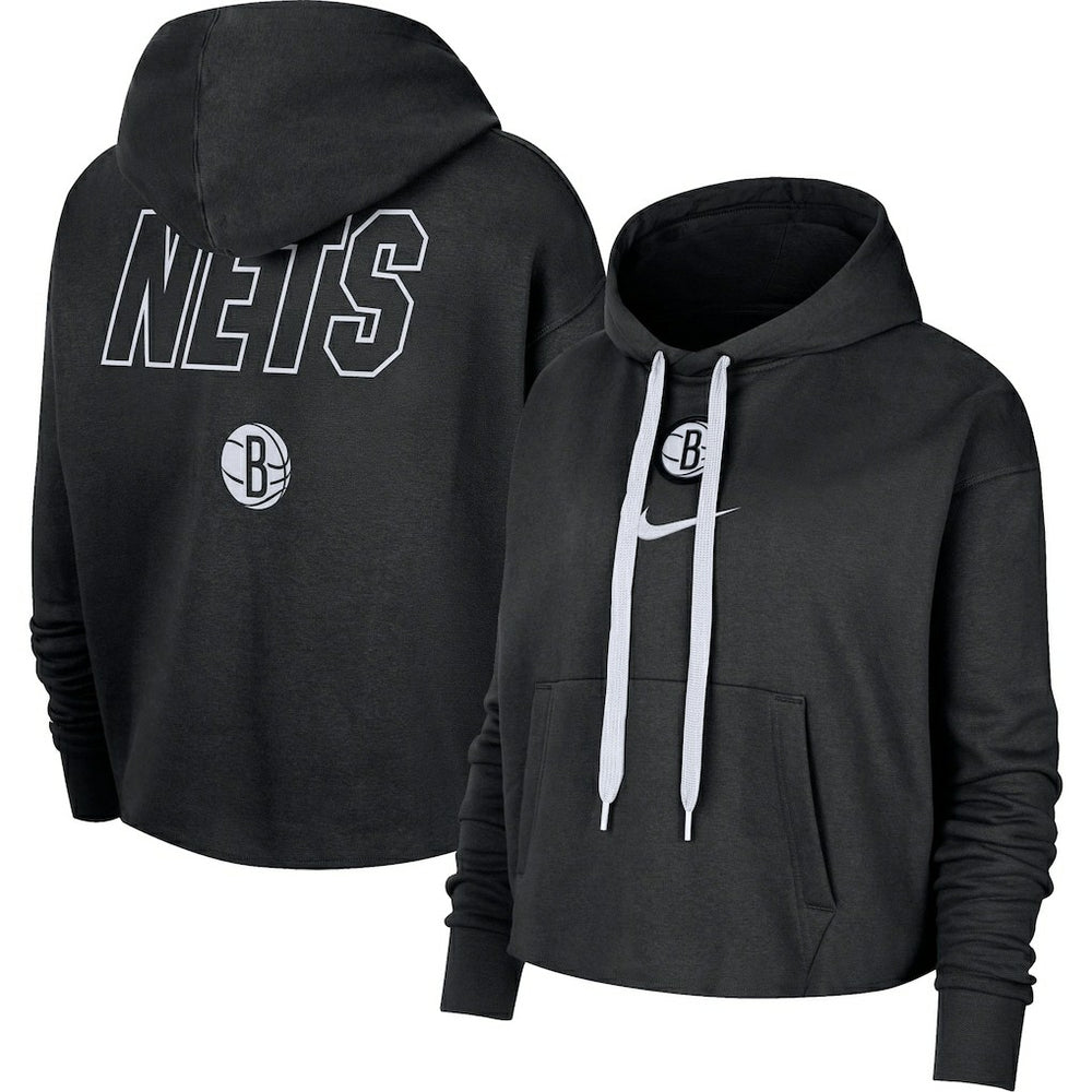 Brooklyn Nets Women's Courtside Cropped Pullover Hoodie - Black | Nike shop