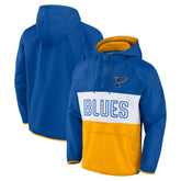 St. Louis Blues Fanatics Backhand Shooter Defender Anorak Raglan Hoodie Quarter-Zip Jacket Blue/Gold