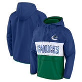 Vancouver Canucks Fanatics Backhand Shooter Defender Anorak Raglan Hoodie Quarter-Zip Jacket Blue/Green