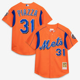 Mike Piazza New York Mets Cooperstown Collection Mesh Batting Practice Button-Up Jersey - Orange | Mitchell & Ness