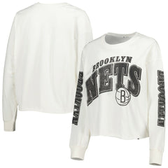 Brooklyn Nets '47 Women's Parkway Brush Back Long Sleeve Cropped T-Shirt - Cream | 47 brand outlet