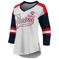 Minnesota Twins Touch Women's Base Runner 3/4-Sleeve V-Neck T-Shirt - White/Red