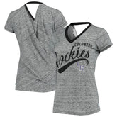 Colorado Rockies Touch Women's Hail Mary Back Wrap Space-Dye V-Neck T-Shirt - Black