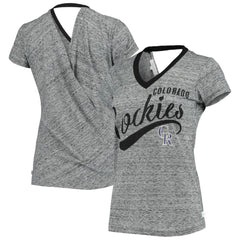 Colorado Rockies Touch Women's Hail Mary Back Wrap Space-Dye V-Neck T-Shirt - Black