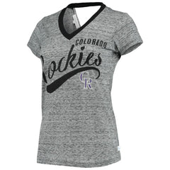 Colorado Rockies Touch Women's Hail Mary Back Wrap Space-Dye V-Neck T-Shirt - Black