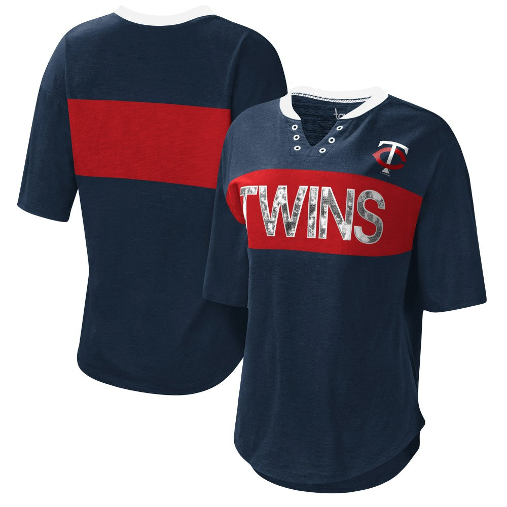 Minnesota Twins Touch Women's Lead Off Notch Neck T-Shirt - Navy/Red