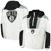 Brooklyn Nets Starter Striker Crinkle Half-Zip Hoodie Jacket - White shop