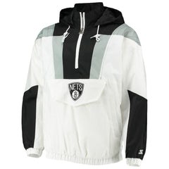 Brooklyn Nets Starter Striker Crinkle Half-Zip Hoodie Jacket - White shop